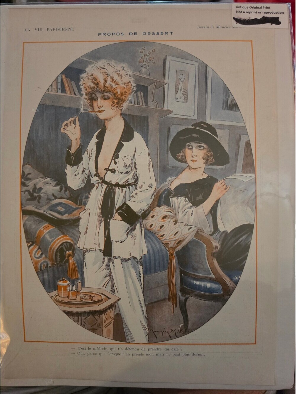 Antique Original Print 'Propos de Dessert' by Maurice
